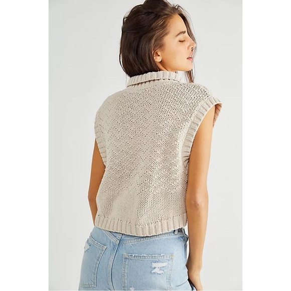 Free People Winding Road Tank Vest Chunky Knit Tan Pullover Preppy Casual L - Picture 4 of 14